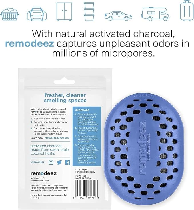 Remodeez Litter Box Deodorizer and Cat Odor Trapper, Made From Natural Renewable Coconut Shell Charcoal, Natural Air Fresheners, Odor Absorber - 2PACK