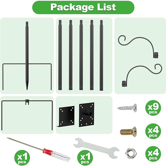 94 Inch Bird Feeder Stand, Heavy Duty Bird House Pole With Shepherds Hooks, Adjustable Mount Kit for Garden, Wild Birds Watching, Water Feeder