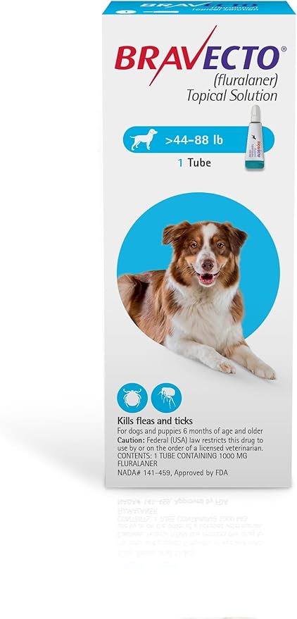 BRAVECTO Topical Solution for Dogs, Flea & Tick, 12 Week Supply, >44-88 lbs., Blue Box