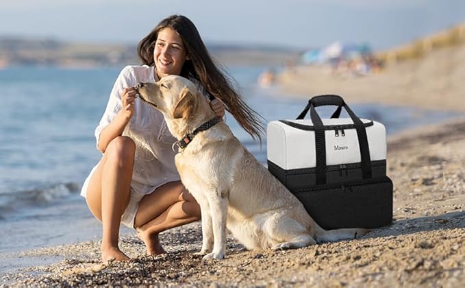 Mancro Dual Layers Dog Travel Bag, Pet Travel Bags with 2 Extra Large Food Containers, 2 Collapsible Dog Bowls, Multi-Pockets Tote Organizer for Pet Supplies, Road Trip Essentials, Weekend Camping