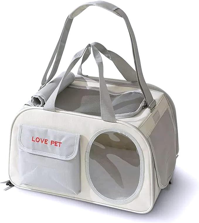 Pet Carrier for Small Cats Dogs, Dog Carrier Travel Bag with Adequate Ventilation, Locking Safety Zippers, Padded Shoulder and Carrying Strap(Grey)