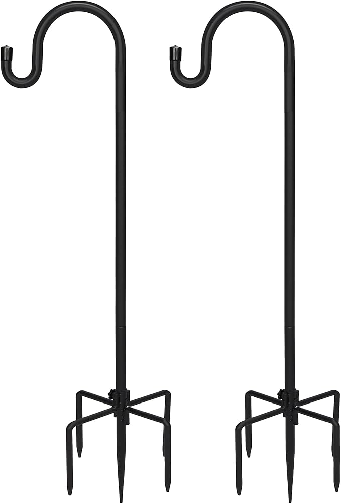 Kingsyard 2 Pack Adjustable Shepherd Hooks for Outdoor - 44 INCH Heavy Duty Bird Feeder Pole with 5 Prong Base, Hummingbird Feeder Stand, Garden Plant Baskets, Weddings Decor, Solar Light Lanterns