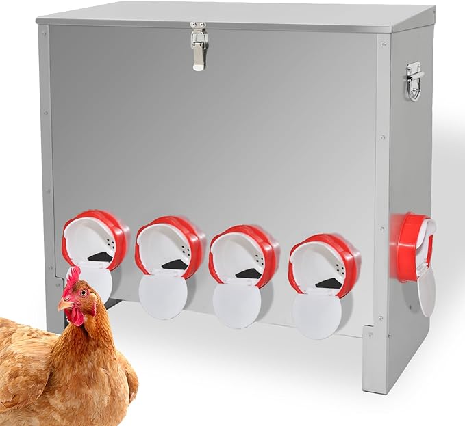 XKV Metal Automatic Chicken Feeder 90LBS with 10 Ports,No Feed Waste,All Seasons Support,Weather-Resistant and Animal-Proof,Suitable for Chicken,Geese,Ducks,Turkeys,Quails