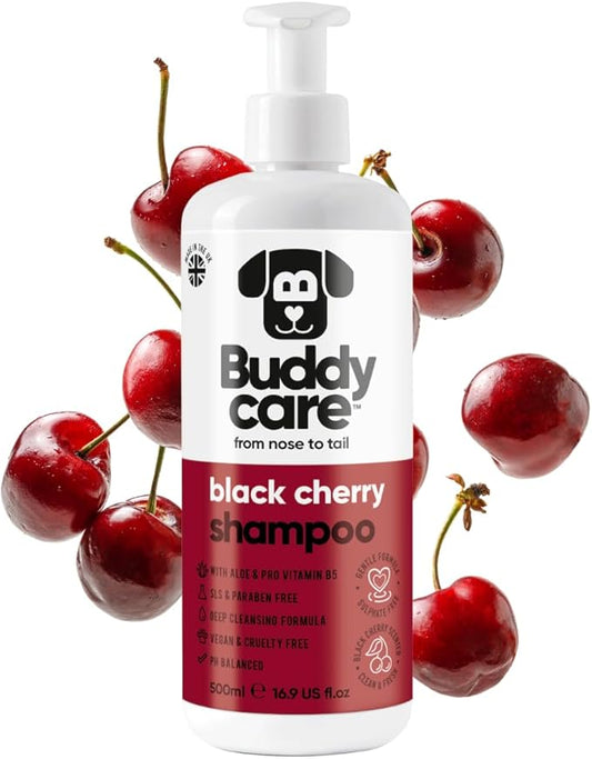 Black Cherry Dog Shampoo by Buddycare | Dry Skin & Itchy Skin Relief for Smelly Dogs | Deep Cleansing for Dogs Puppy Sensitive Skin | Dog Shampoo & Conditioner | with Aloe & Vitamin B5 (16.90oz)