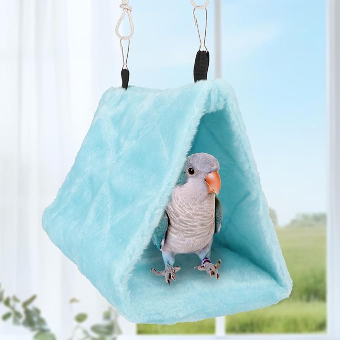 Wontee Bird Nest House Warm Bird Bed Hanging Hammock Snuggle Hut for Budgies Parakeets Caique Senegal Quaker Parrots Cockatiels Conures (Blue)