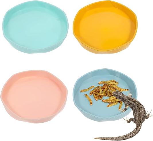 Reptile Water Dish, 4 PCS Bearded Dragon Water Bowl Shallow and Flat Reptile Food and Water Feeder Small Water Dish Tiny Plastic Feeding Dish for Lizard Gecko Chameleon Anoles