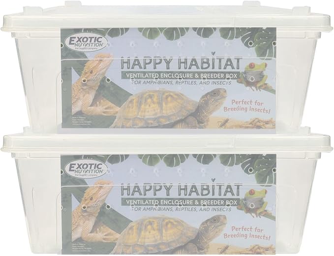 Happy Habitat (Medium - 2 Pack)- Ventilated Enclosure & Breeder Box - for Live Feeder Insects, Reptiles, Amphibians & Other Small Pets - Durable Plastic Portable Terrarium