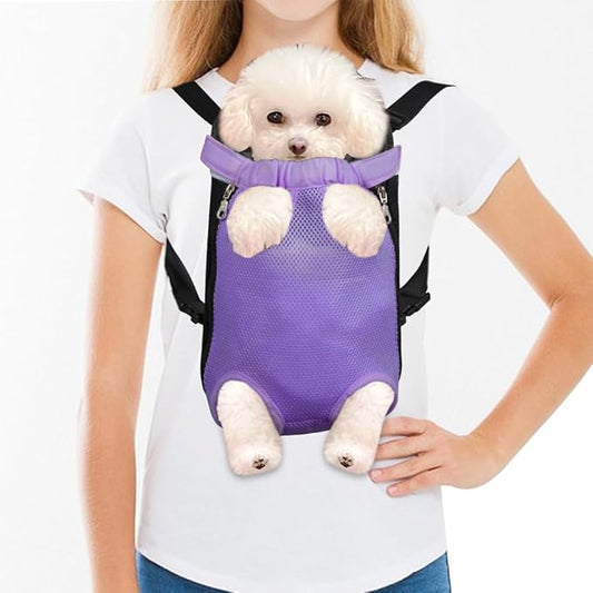 FEimaX Dog Carrier Backpack Pet Legs Out Front Cat Travel Bag, Adjustable Puppy Backpacks Carriers Hands-Free for Small Medium Dogs Cats Hiking Traveling Camping Daily Walking (Large, Purple)