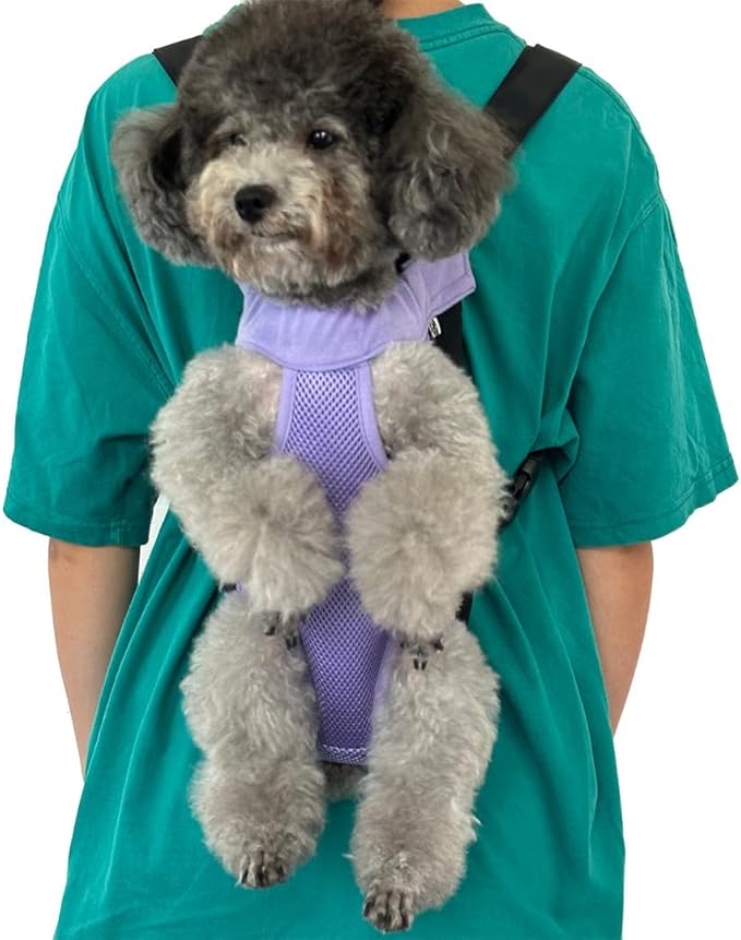 Pet Dog Carrier Backpack, Portable Breathable Mesh Chest Carrier, Polyester Woven Double Shoulder Pet Bag for Outdoor Adventures (Purple, X-Large)