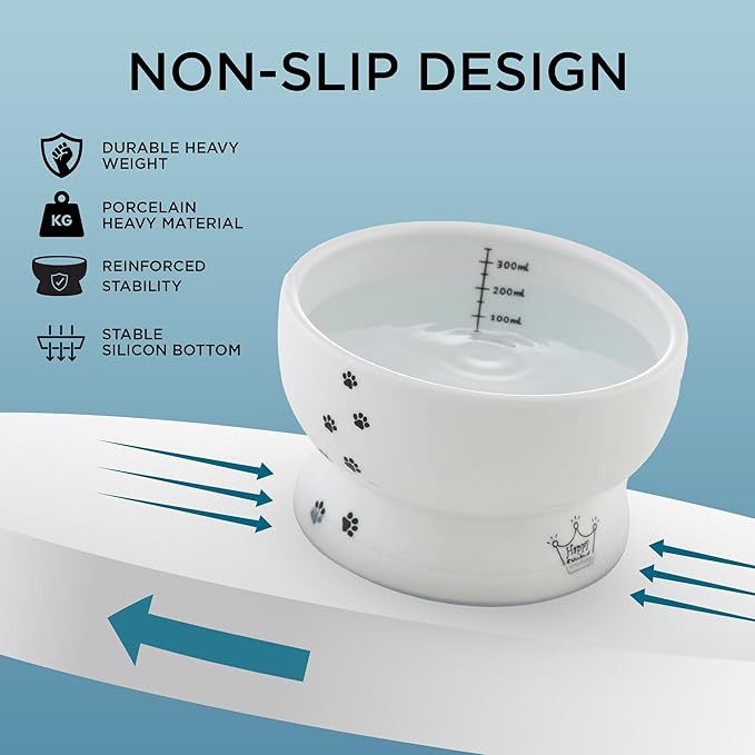 Necoichi Elevated Cat Water Bowl – Ceramic Raised Cat Bowl, Prevents Neck & Whisker Fatigue – Dishwasher & Microwave Safe – Pet Water Bowl for Cats (Cat, Regular)