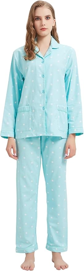 GLOBAL Flannel Pajamas for Women 2-Piece Comfy and Cozy Flannel Pj Set Cotton Loungwear