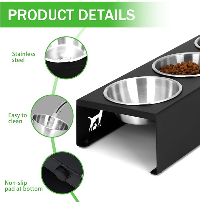 Upgraded Elevated Cat Food Bowl, 15° Tilt Stand Anti-Vomit Elevated Cat Food Bowl,3 Stainless Steel for Feeding and Drinking Pet Feeding Bowls, Pet Feeder for Cats and Puppies.