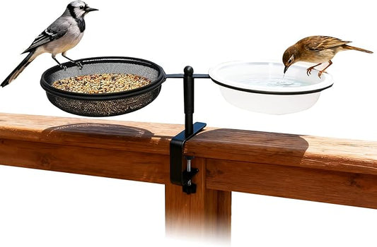 Bird Feeder for Apartment Balcony,Balcony Bird Feeder with Food Tray and Water Bowl,Detachable and Adjustable Heavy Duty Sturdy Steel,Rounded