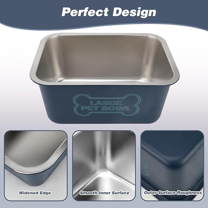 3 Gallons Large Dog Water Bowl, Stainless Steel Metal Dog Bowls, Large Capacity Pet Food Bowl Water Dish for Indoor and Outdoor Universal for Medium to Giant Dogs Blue