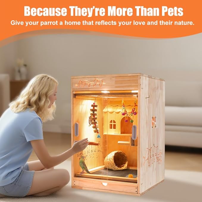 Large Bird Cage with Heater and Thermosta, Bird House Incubator, Bird Nesting Box, Birdcage Accessories, Wooden Birdhouse kit for Parrot Parakeet Cockatiel Lovebirds Budgie Finch Parrotlets Canary