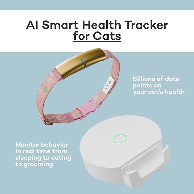 Health Tracker for Cats - Smart Cat Collar with Safety Breakaway Buckle for Indoor Cats, Wellness Alerts, Real-time Monitoring (Sakura, XL)