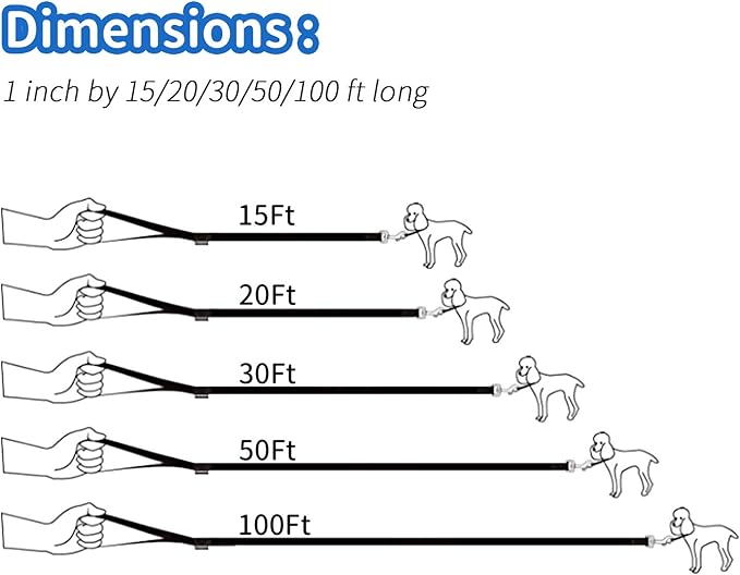 HIKISS Long Dog Leash Obedience Recall Training Agility Lead with Thickening Material for Large Dog - 15ft 20ft 30ft 50ft 100ft Training Leash(Blue 100ft)