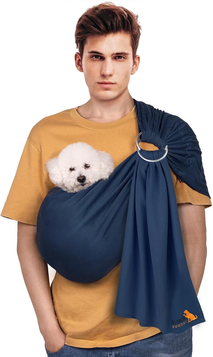 Dog Sling Carrier for Small Dogs,Carrying Wrap Anti-Anxiety Cat Sling,Adjustable Pet Sling (Light Blue) (Navy Blue)