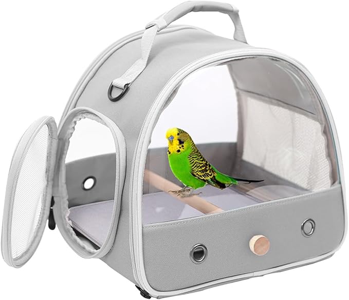 Bird Travel Carrier Cage, Portable Small Bird Parrot Parakeet Carrier with Standing Perch and Soft Mat, Side Access Window Collapsible Bird Carry Transport Bag for Vet Visit