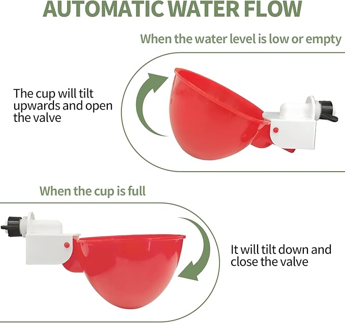 10PCS Chicken Waterer Cups, Red Automatic Poultry Watering Cups, Tee Fittings Poultry Waterer with Mounting Hole Opener,Ideal for Chicken Coop, Ducks, and Backyard Poultry