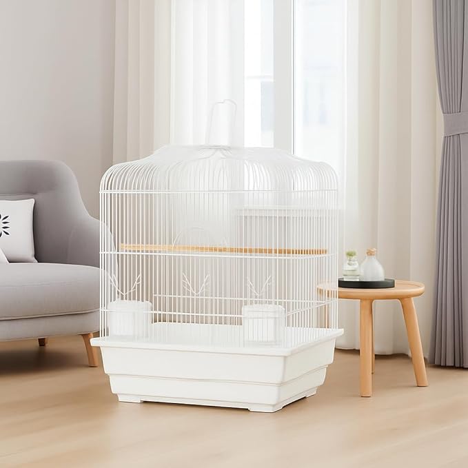 GarveeHome Small Bird Cage with Wheels, 44 Inch Parakeet Cage with Top Stand, 3 in 1 Bird Carrier for Parakeets, Canaries, Lovebirds, Small Quaker, Cockatiels, Budgie, Green Cheek (20in White)