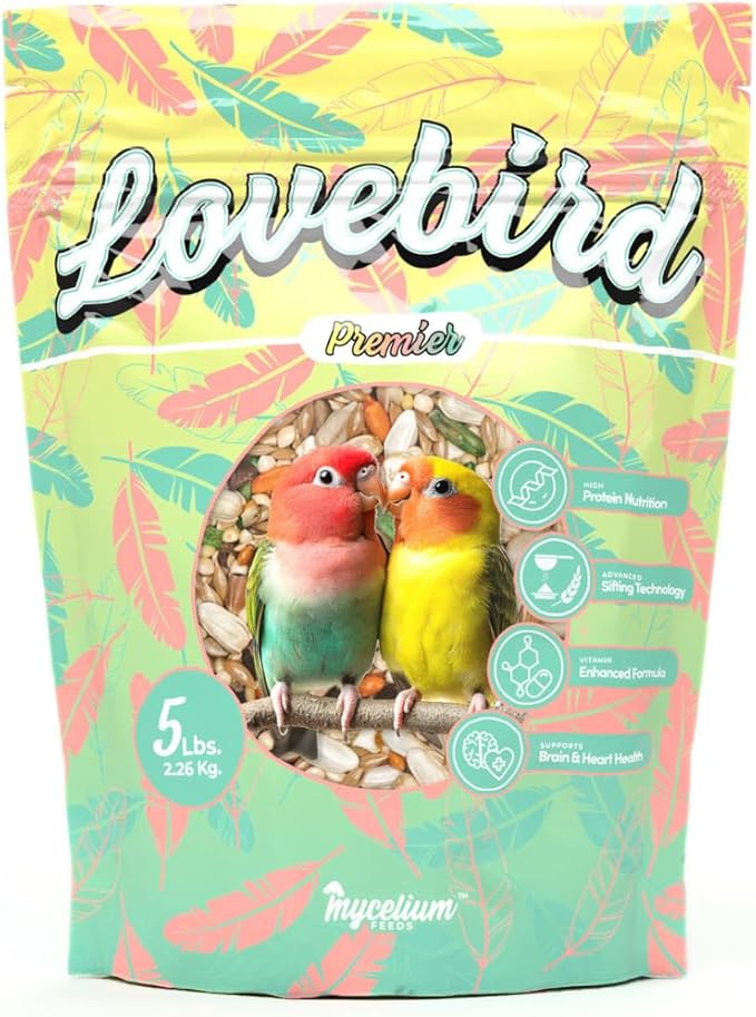 Mycelium Organic Lovebird Premier Feed (5 LBS) | Premium Bird Food for Lovebirds & Small Parrots | High-Protein, Vitamin-Fortified Daily Nutrition | Supports Brain & Heart Health | USA Made, Non-GMO