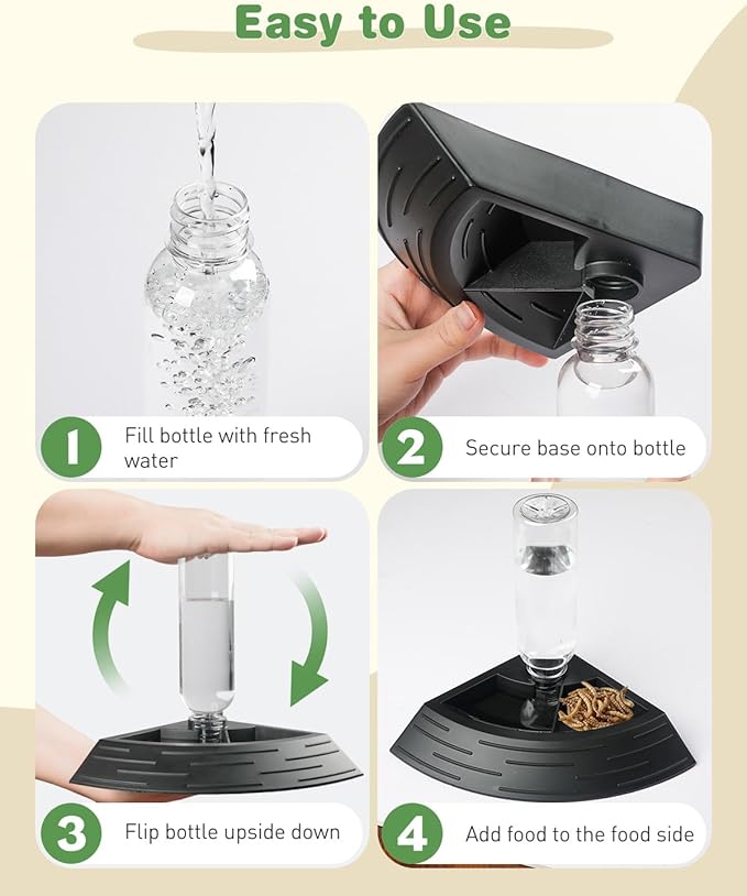 Pawfly Reptile Water Bowl, Tortoise Water Dish, Bearded Dragon Water Bowl, Reptile Food Feeder, Automatic Water Dispenser, Feeding Accessories for Turtle, Gecko, Lizard & Chameleon, Black