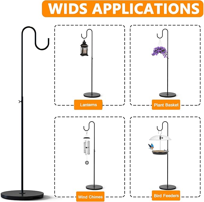 2 Pack 33" - 59" Adjustable Shepherds Hooks Stand, Hanging Wind Chimes, Hummingbird Feeders, Lanterns, Plants and Wreath, Suitable for Outdoor Indoor, Holds Up to 16 LBS