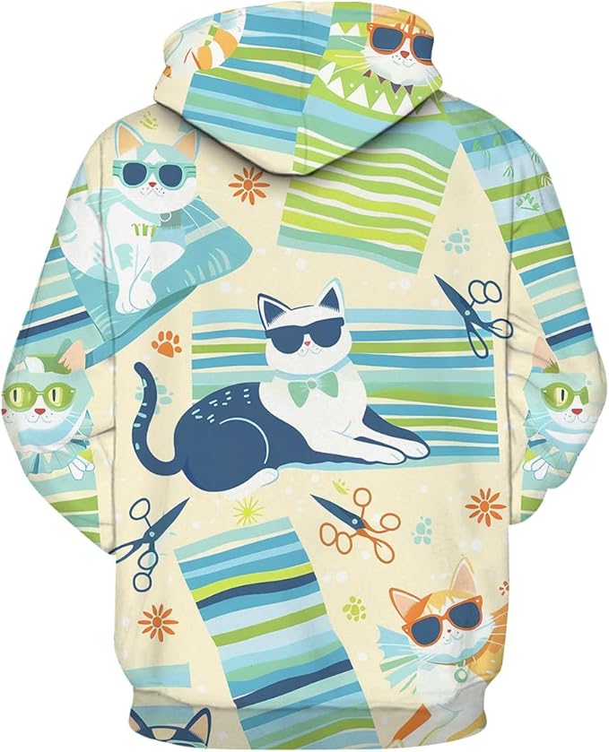 Unisex Adults 3D Dog Cat Printed Hoodies for Men Women Pullover Novelty Sweatshirts with Pockets