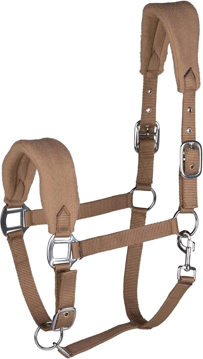 HORZE Kiel Adjustable Horse Halter with Fleece Padding - Tan - Cob