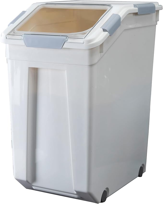 HANAMYA 33 Liter / 50 lbs Rice Storage Container with Measuring Cup, BPA free, For Rice | Grain | Pet Food | Flour, 1 count, White