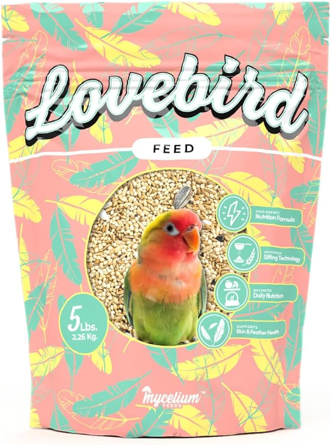 Mycelium Lovebird Feed (5 LB Bag) | Organic, Clean Seed Blend for Lovebirds & Small Parrots | Supports Skin & Feather Health | Non‑GMO, Shell-Free Nutrition | USA Made