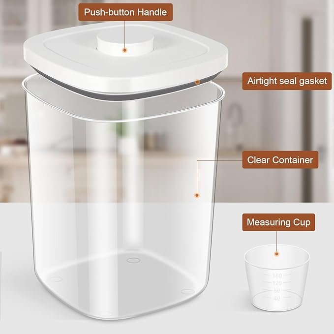 Airtight Rice Container 20 Lbs, Clear PET Plastic Food Storage Container Bin For Flour Sugar, Dry Food Holder with Easy Locking Lid for Kitchen Pantry Organization and Storage