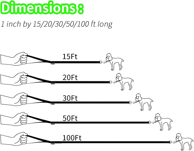 HIKISS Long Dog Leash Obedience Recall Training Agility Lead with Thickening Material for Large Dog - 15ft 20ft 30ft 50ft 100ft Training Leash(Green 30ft)