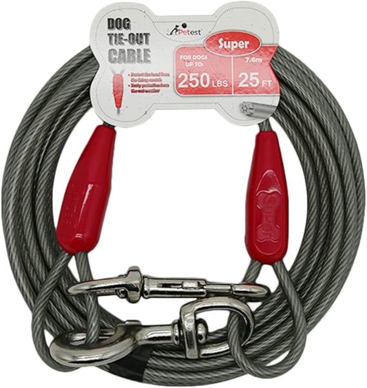 Petest 25ft Tie-Out Cable with Crimp Cover for Super Dogs Up to 250 Pounds