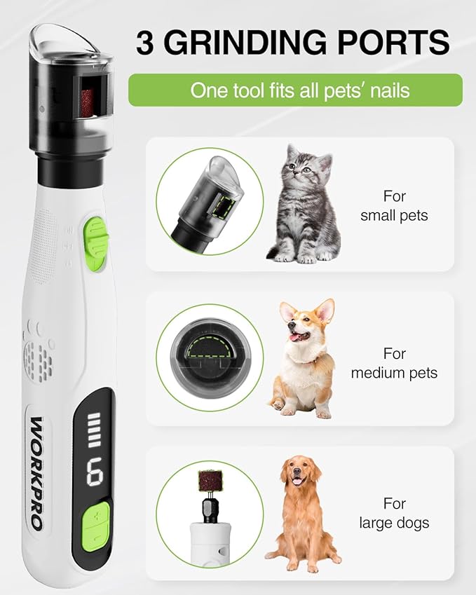 WORKPRO 6-Speed Dog Nail Grinder, Pet Nail Grinder for Small, Medium, and Large Dogs and Cats, 70 Accessories Rotary Tool with Type-C Charging Cable and Storage Bag for Sanding, Carving, and Polishing