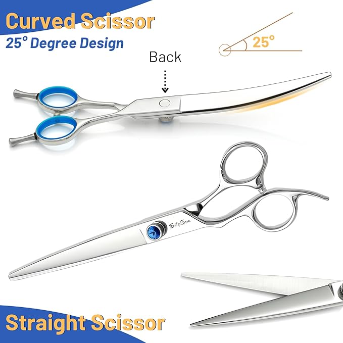 7.5in Straight Chunker Dog Grooming Scissors Set, VG10 Steel Pet Shears Kit, Professional Dog Trimming Scissors, for Rabbit Cat Face Body Hair Cutting Groomer or at Home, with Ergonomic Handle