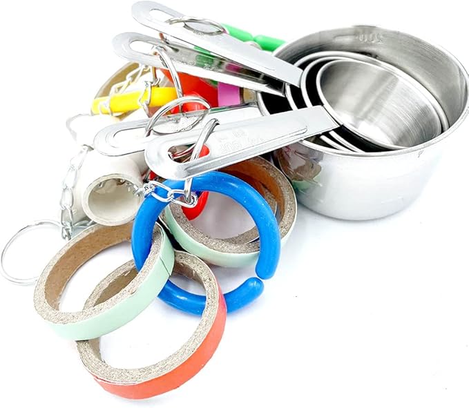 Stainless Steel Chewable Parrot Toys with Pullable Pots, Cardboard Rings - Durable Bird Toys for Medium and Large Parrots Amazons, Mini Macaws, African Greys, Cockatoos, Eclectus