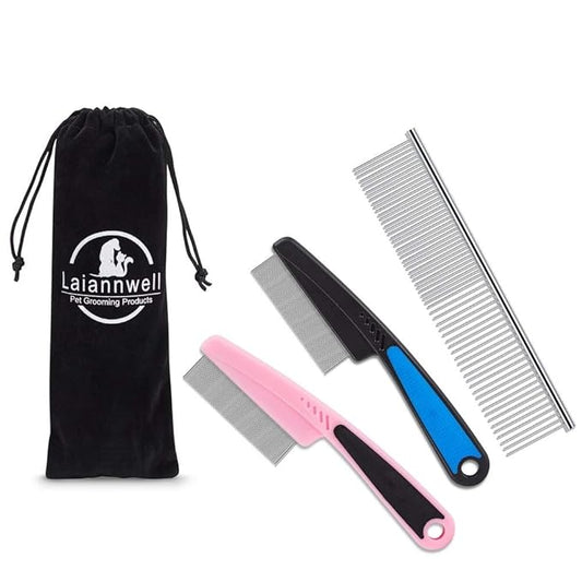 Cat Combs,Pet Comb Laiannwell Professional Grooming Comb for Dog/Cat/Small Pets(3 Packs)