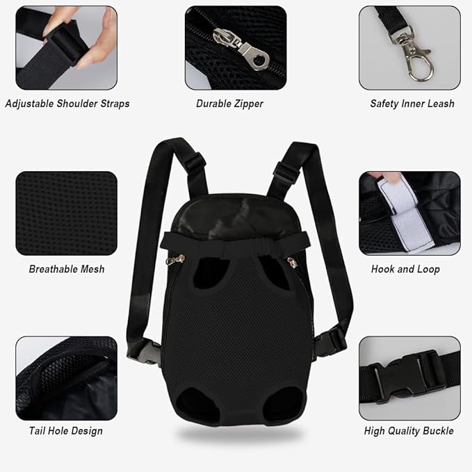 FEimaX Dog Carrier Backpack Pet Legs Out Front Cat Travel Bag, Adjustable Puppy Backpacks Carriers Hands-Free for Small Medium Dogs Cats Hiking Traveling Camping Daily Walking (X-Large, Black)