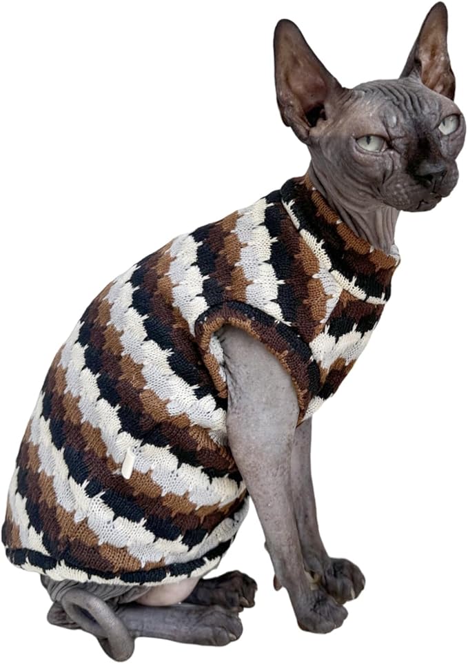 Sphynx Cat Clothes Hairless Cat Vest Elastic Cat Sweater Outfit, Pet Clothes for Sphynx Cat Coat for Cats and Small Dogs Apparel, Hairless cat Shirts Sweaters (Chestnut, Medium)