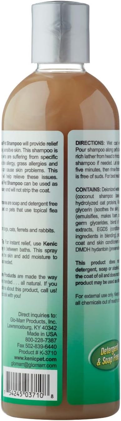 Kenic Oatmeal Anti-Itch Conditioning Pet Shampoo w/Almond Oil for Dogs and Cats, Dry Itchy Skin Relief, Moisturizing & Deodorizing, Soap Free, Safe for Puppies, Made in USA, 17oz