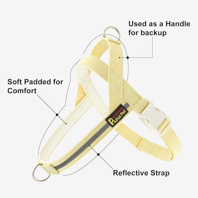 Plutus Pet Cotton Dog Harness and Leash Set, Reflective and Soft Padded, Quick Fit Vest Harness, for Small, Medium and Large Dogs, Light Yellow, XXS
