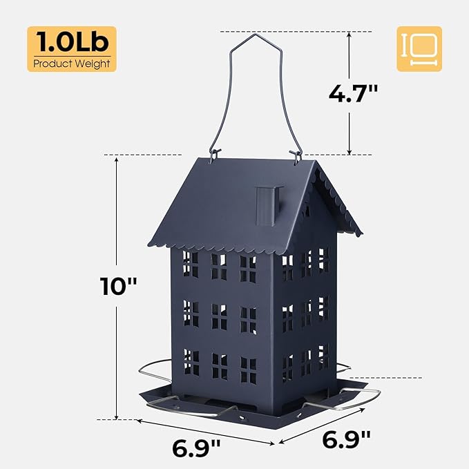 Veehoo Bird House Feeder for Outdoors Hanging, Metal Wild Finch Feeders for Outside, Outdoor Cardinal Birdfeeder Decorative Unique for Mixed Seed, Dark Blue