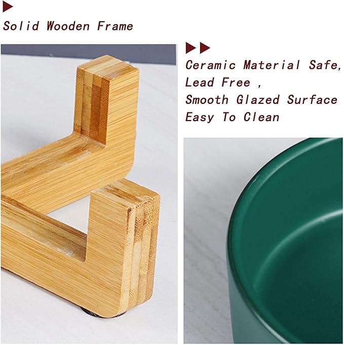 Petygooing Dog Bowls,Green Ceramic Cat Dog Bowl Set with Stand for Food and Water Feeder,Non-Slip Cute Modern Pet Dishes for Cats Small Size Dogs Puppy (13.5OZ/5.1 in)