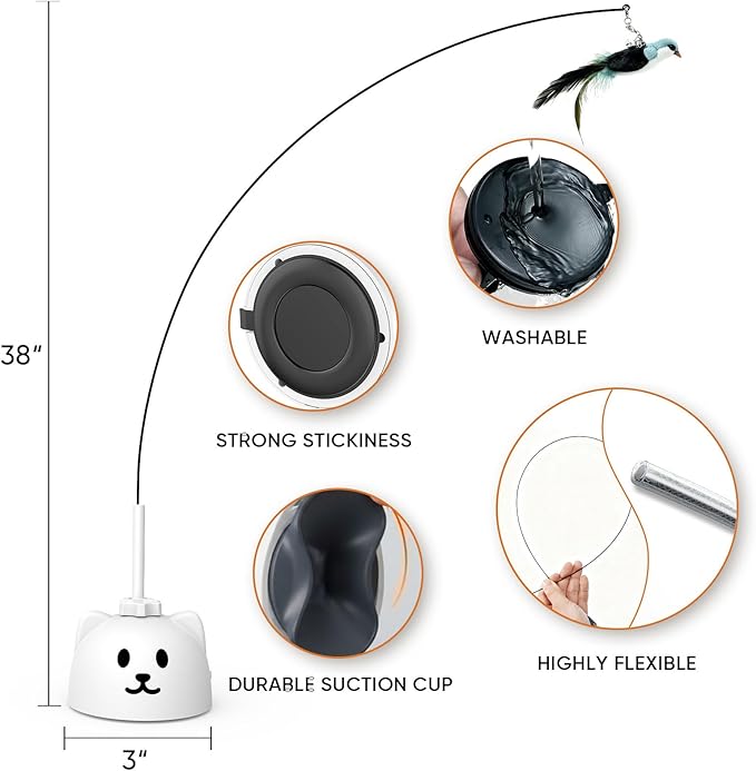 Interactive Cat Toys for Indoor Cats Automatic Electric Flying Bird Feather Cat Toy - Best Kitten & Adult Cat Enrichment Toy Stick-on Hanging Electric Kitty Toys for Bored Cats