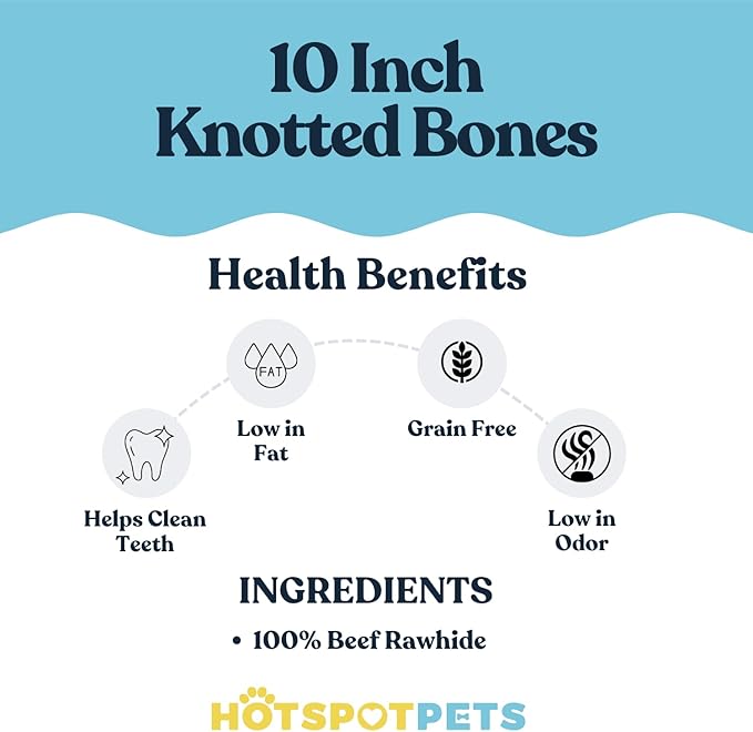 hotspot pets 10 Inch Large Rawhide Dog Bones - Made from Grass Fed Cows - Long Lasting Chews Great for Dental & Oral Care - Bones for Aggressive Chewers & Large Dogs (10 Inch - 4 Count)
