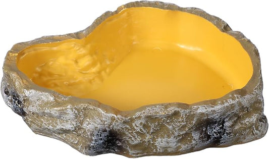 Reptile Food Bowl, Reptile Feeding Dish Corner Bowl Water Resin Rock Worm Feeder Dish l (10.6 in, Yellow), Intended for Lizards/o/Scaled Pet/Leopard o/Spiders