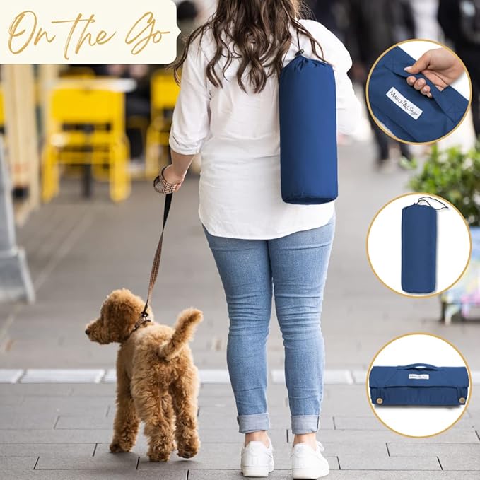 Portable Dog Mat - Waterproof & Foldable Pet Bed - Ideal for Indoor, Outdoor, Cafes, Travel, Camping, Grooming & Training - 39"x30" - Includes Carry Bag - Durable, Washable & Lightweight - Blue