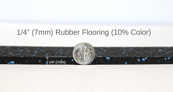 American Floor Mats 1/4in (7mm) Thick 10% Blue/Grey 4' x 15' Heavy Duty Rubber Rolls, Protective Exercise Mats, Home Gym Rubber Flooring